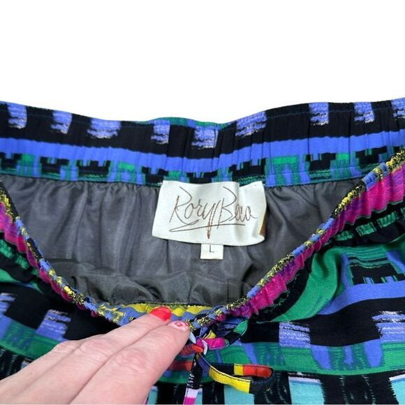 Rory Beca Purple Multi Color Eclectic Silk Drawstring Waist Shorts - Picture 8 of 9